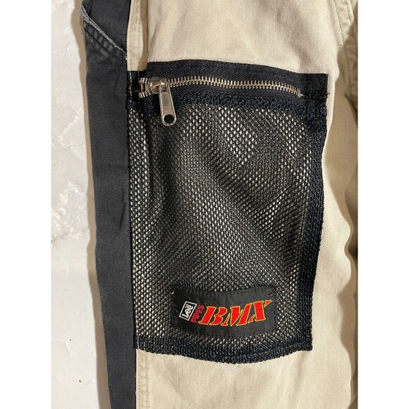 Vintage Y2K Lee Pipes BMX Pants 25x23 Tan Black Patch Logo Mesh Unisex Teen READ - Picture 13 of 16